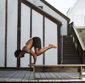 yoga, crow pose, black man